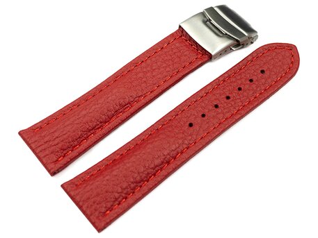 Correa reloj - Piel de ternera-grabado-rojo 20mm Acero