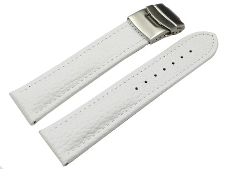 Correa reloj - Piel de ternera-grabado-blanco 20mm Acero