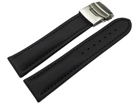 Correa reloj - Piel de ternera lisa - Deployante - negro 18mm Acero