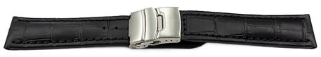 Correa reloj-Deployante-Becerro-Estampado de cocodrilo-negro 20mm Acero