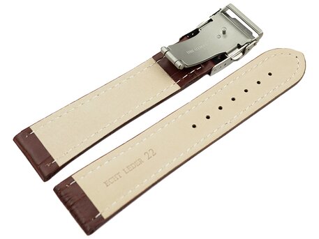 Faltschliee - Uhrenarmband - Leder - Kroko - dunkelbraun 18mm Stahl