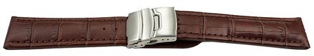 Faltschliee - Uhrenarmband - Leder - Kroko - dunkelbraun 20mm Stahl