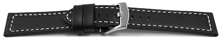 Correa reloj - Cuero de silla de montar - Hebilla - negro 24mm