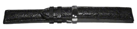 Correa reloj-Avestruz autntico-Deployante II- color negro 22mm Acero