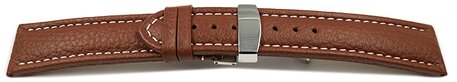 Correa reloj-Piel de ternera-grabado-Deployante II-marrn 22mm Acero