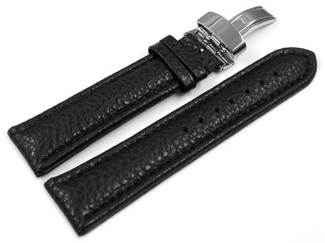Correa reloj-Piel de ternera-grabado-negro/costura Negra 22mm Dorado