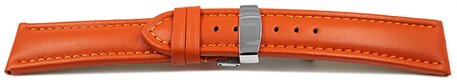 Correa reloj - Piel de ternera - lisa - Deployante -naranja 20mm Acero