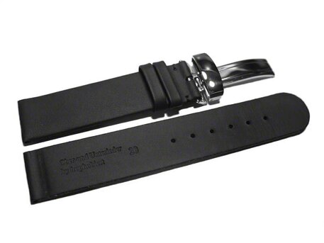 Correa reloj de cuero hidrfugo - Depl. II - negro, sin costura 22mm Acero