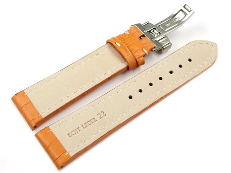 Correa reloj-Depl. II-Becerro-Estampado de cocodrilo-naranja 20mm Acero