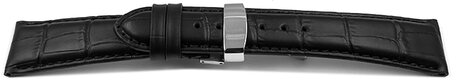 Kippfaltschliee - Leder - Kroko - schwarz - 19 mm Stahl