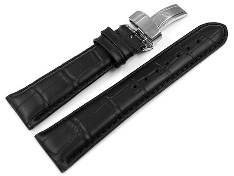 Kippfaltschliee - Leder - Kroko - schwarz - 19 mm Stahl