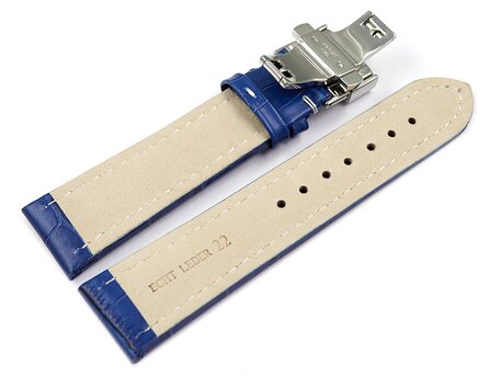 Correa reloj - Becerro - Estampado de cocodrilo - azul 20mm Acero