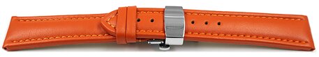 Correa reloj-Piel de ternera-lisa-Deployante de mariposa-naranja 20mm Acero