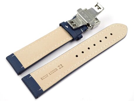 Correa reloj-Piel de ternera-grabado-Deployante de mariposa-azul 18mm Acero