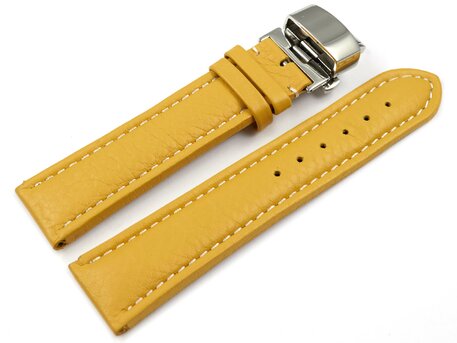 Correa reloj-Piel de ternera-grabado-Depl. de mariposa-amarillo 18mm Acero