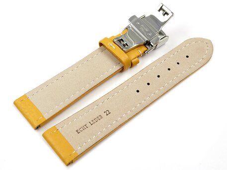 Correa reloj-Piel de ternera-grabado-Depl. de mariposa-amarillo 18mm Acero