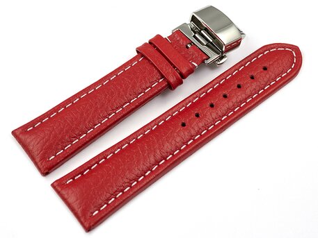 Correa reloj-Piel de ternera-grabado-Deployante de mariposa-rojo 20mm Acero