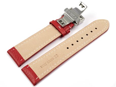 Correa reloj-Piel de ternera-grabado-Deployante de mariposa-rojo 20mm Acero