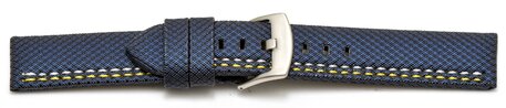 Correa para reloj - hebijn ancho - HighTech - aspecto textil - azul - costura amarilla y blanca 20mm