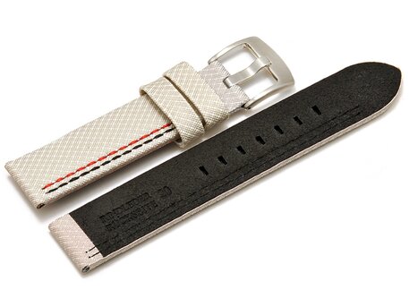 Correa para reloj - hebijn ancho - HighTech - aspecto textil - blanco - costura negra y roja 22mm