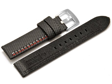 Correa para reloj - hebijn ancho - HighTech - aspecto textil - gris - costura roja y blanca 24mm