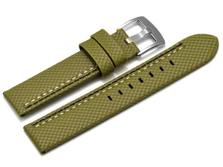 Correa para reloj - hebijn ancho - HighTech - aspecto textil - verde - costura negra y blanca 22mm