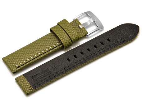 Correa para reloj - hebijn ancho - HighTech - aspecto textil - verde - costura negra y blanca 22mm