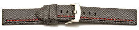 Correa para reloj - hebijn ancho - HighTech - aspecto textil - gris - costura negra y roja 26mm