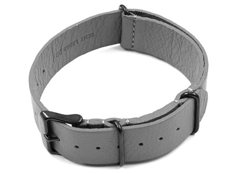 Correa de reloj de cuero gris Nato Negro Piezas de metal 18mm 20mm 22mm 24mm