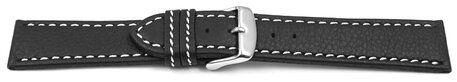 Correa de reloj de cuero negro costura blanca 18mm 20mm 22mm 24mm
