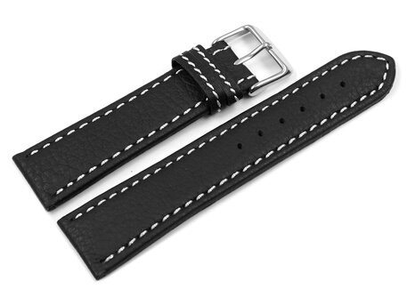 Correa de reloj de cuero negro costura blanca 18mm 20mm 22mm 24mm
