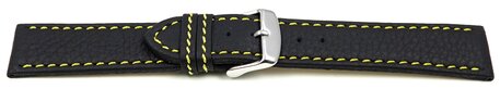 Correa de reloj de cuero negro costura amarilla 18mm 20mm 22mm 24mm