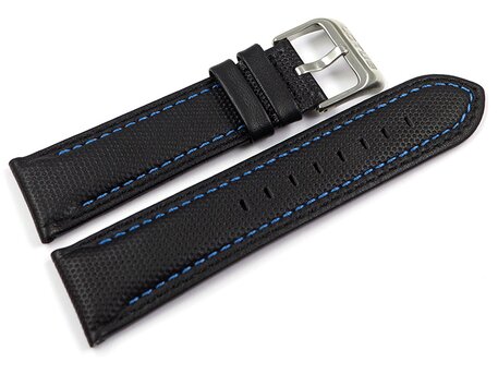 Correa para reloj de cuero negro con costura azul para 15695/4 compatible con 15693 / 15692