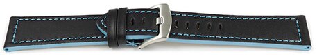 Correa de reloj de cuero deportivo negro con costuras azul claro 18mm 20mm 22mm 24mm