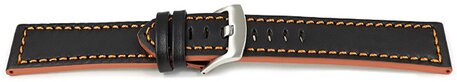 Correa de reloj de cuero deportivo negro con costura naranja 18mm 20mm 22mm 24mm