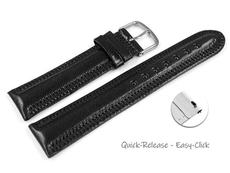 Schnellwechsel Uhrenarmband leicht glnzendes Leder schwarz mit Zickzack Naht 18mm 20mm 22mm 24mm