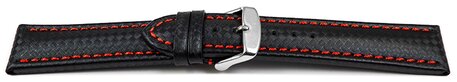 Schnellwechsel Uhrenarmband - Leder - Carbon Prgung - schwarz - rote Naht