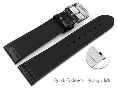 Schnellwechsel Uhrenarmband - Leder - Carbon Prgung - schwarz - orange Naht