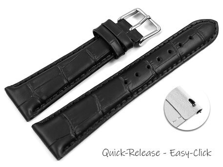 Schnellwechsel Uhrenarmband Leder Kroko Prgung schwarz 17mm 19mm 20mm 21mm 22mm 23mm