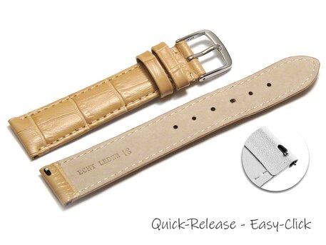 Schnellwechsel Uhrenarmband - echt Leder - Kroko Prgung - sand - 12-22 mm
