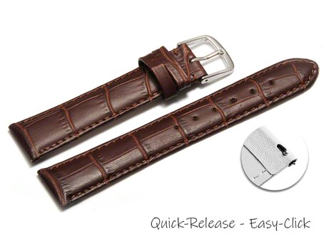 Schnellwechsel Uhrenarmband - echt Leder - Kroko Prgung - dunkelbraun - 12-22 mm