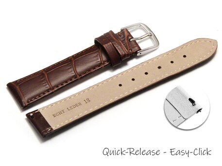 Schnellwechsel Uhrenarmband - echt Leder - Kroko Prgung - dunkelbraun - 12-22 mm