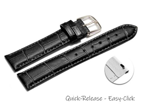 Schnellwechsel Uhrenarmband - echt Leder - Kroko Prgung - schwarz - 12-22 mm