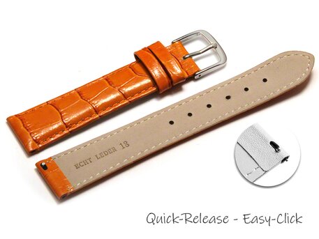 Schnellwechsel Uhrenarmband - echt Leder - Kroko Prgung - orange - 12-22 mm