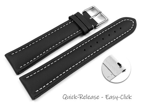 XL Schnellwechsel Uhrenarmband Leder Glatt schwarz 24mm Stahl