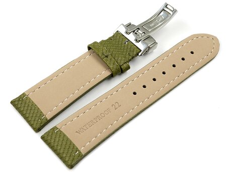 Correa reloj con cierre plegable de alta tecnologa Material textil ptico verde 24mm Dorado