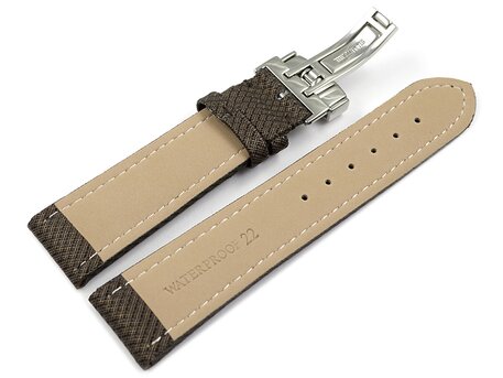Correa reloj con cierre plegable de alta tecnologa Material textil ptico marrn 24mm Dorado