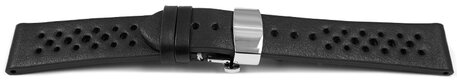 XL Correa de reloj con mariposa transpirable de cuero negro perforado 18mm 20mm 22mm 24mm