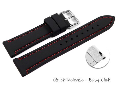 Schnellwechsel Uhrenarmband schwarz mit roter Naht aus Silikon 18mm 20mm 22mm 24mm