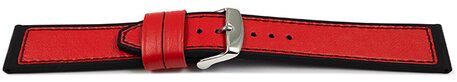 Uhrenarmband Silikon-Leder Hybrid  rot-schwarz 18mm 20mm 22mm